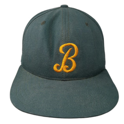 New Era Snapback Hat Green L Cursive B Lion Head Embroidery USA Made Vintage