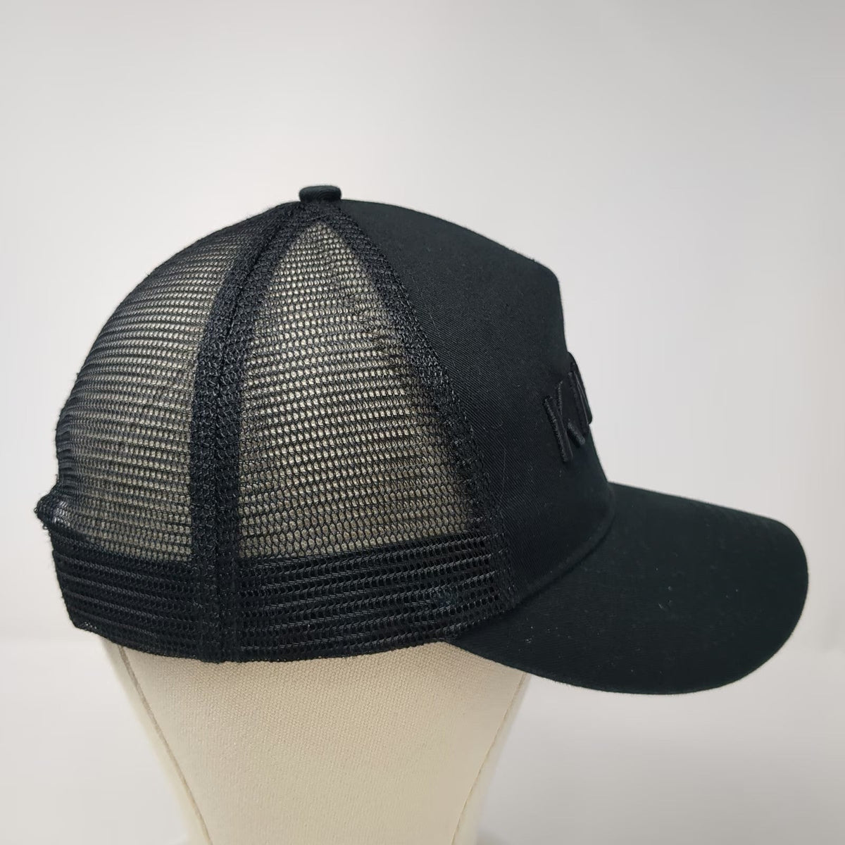 Knoss Performance Trucker Hat Black One Size Snapback 3D Puff Embroidery Mesh