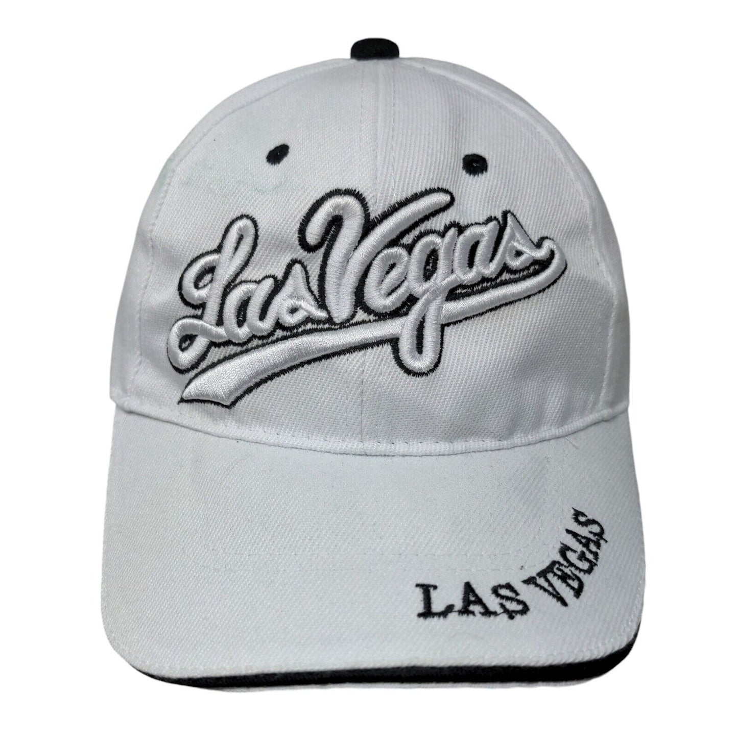 Las Vegas Strapback Hat White One Size Embroidered Vent Holes 6 Panel