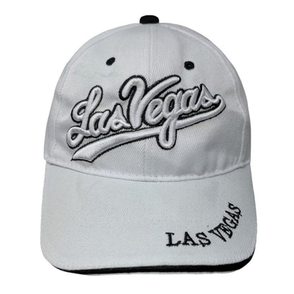 Las Vegas Strapback Hat White One Size Embroidered Vent Holes 6 Panel