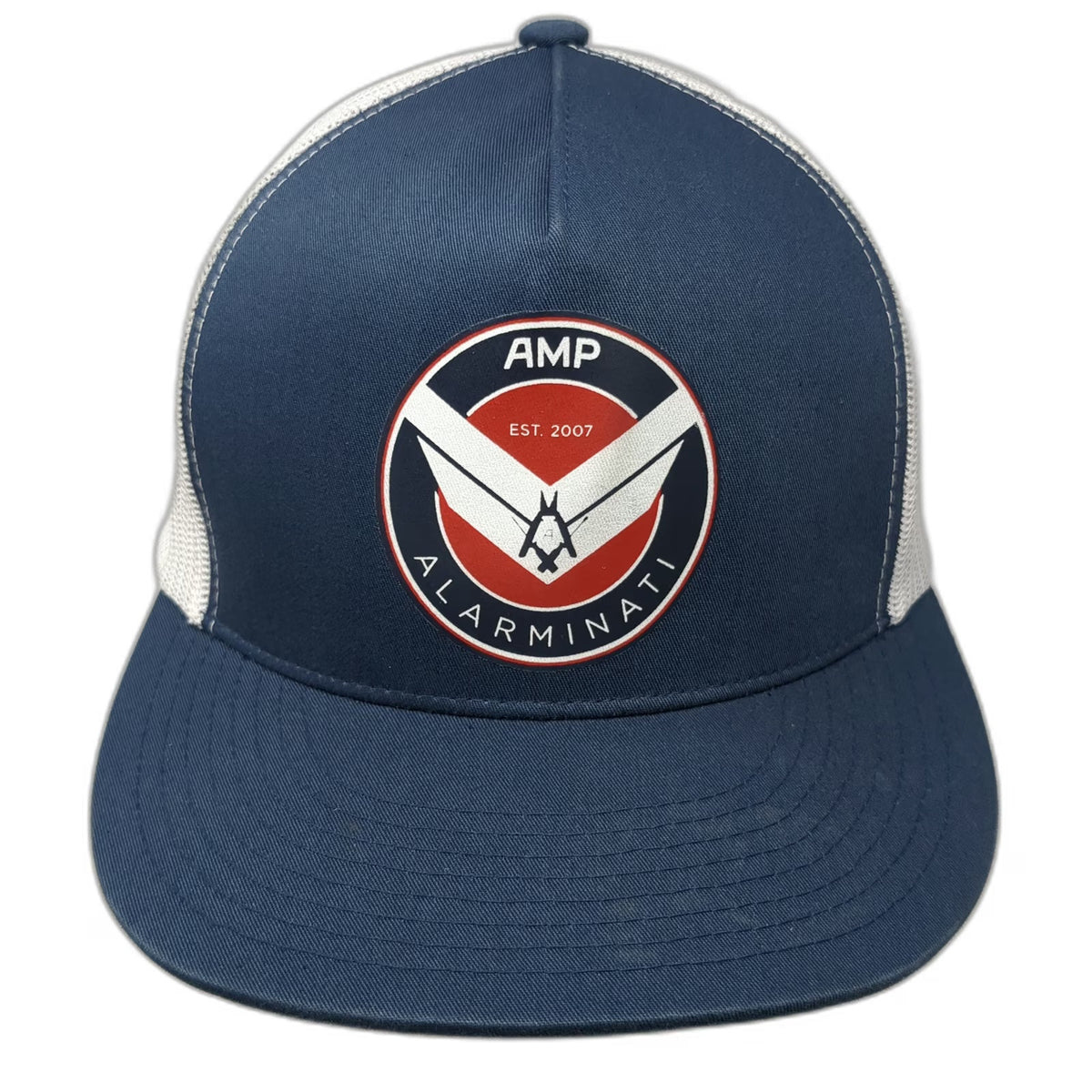 Yupoong Trucker Hat Blue One Size Mesh Snapback Alarminati AMP Graphic Patch