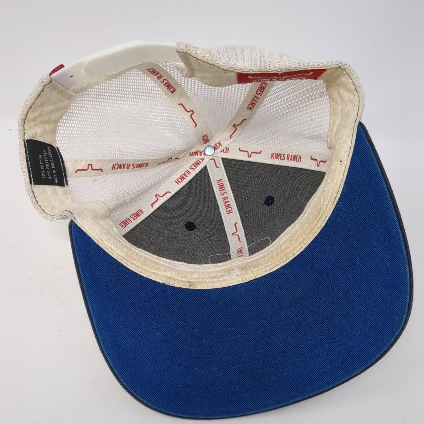 Kimes Ranch Snapback Mesh Back Trucker Hat Blue One Size Leather Patch