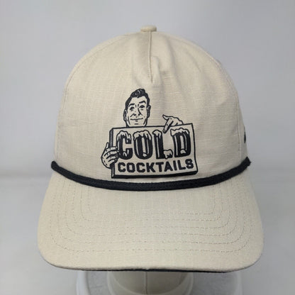 Cold Cocktails Snaoback Hat Tan One Size Adjustable Rope Vented Holes Cotton