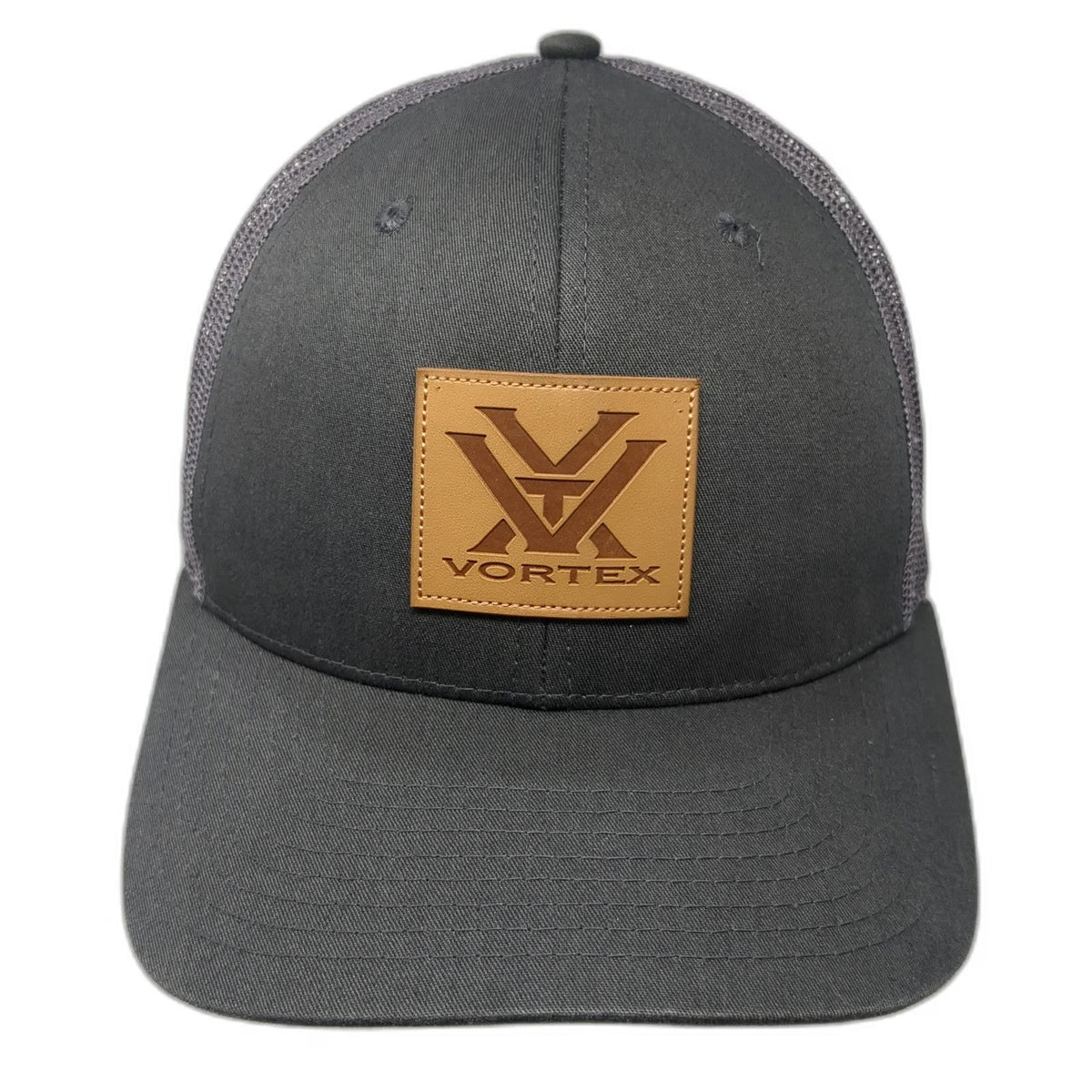 Vortex Trucker Hat Gray One Size Snapback Mesh Leather Patch Outdoor Logo