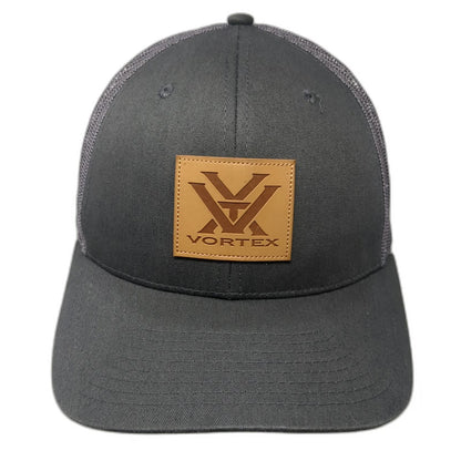 Vortex Trucker Hat Gray One Size Snapback Mesh Leather Patch Outdoor Logo