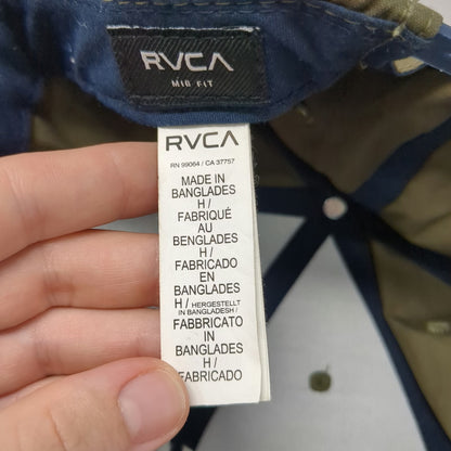 RVCA Snapback Hat Green Blue Camouflage Flat Brim One Size Embroidered Logo