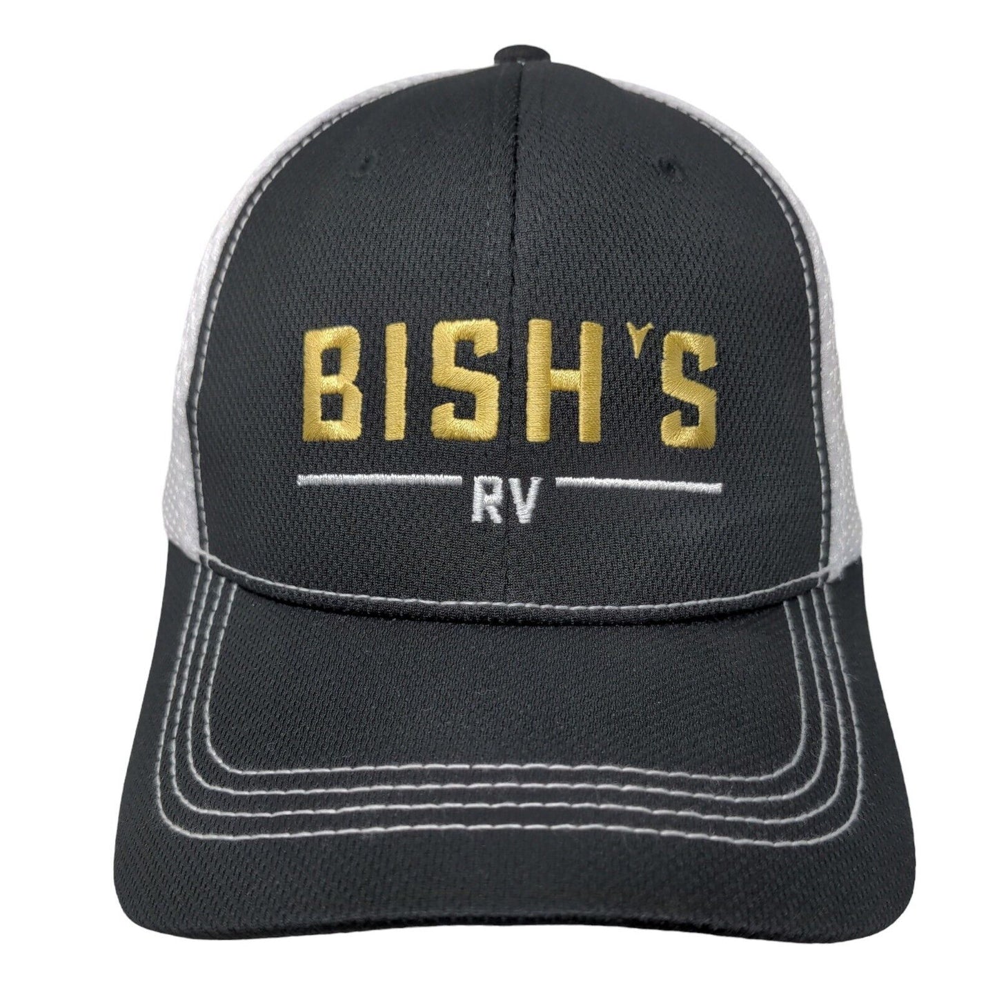 Bish's RV Snapback Mesh Back Trucker Hat Black White Embroidered Logo