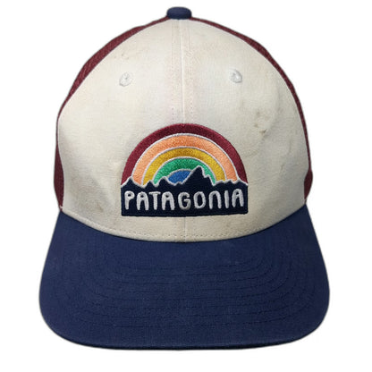 Patagonia Trucker Hat Blue Red White OSFM Mesh Snapback Rainbow Mountain Logo