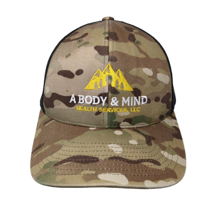 A Body & Mind Health Services LLC Snapback Trucker Hat Camo OS Mesh Back Yupoong