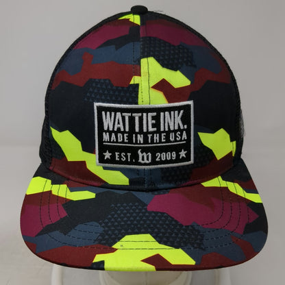 Wattie Ink Trucker Hat Black Geometric Camo Mesh Snapback Flat Brim One Size