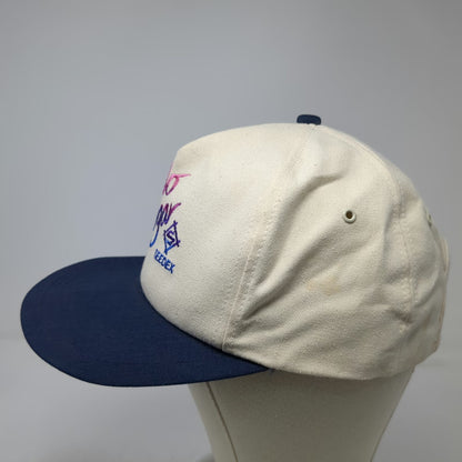 K-Products 5 Panel White Blue OS Vintage Hello Sugar Seedex Leather Strap Hat