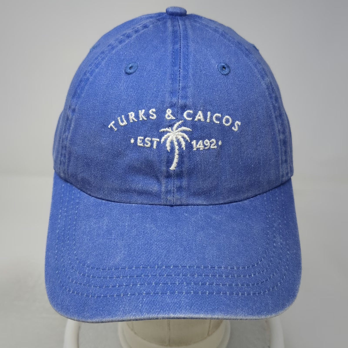 Kate Lord Baseball Cap Blue OSFM Turks & Caicos Palm Tree Slideback Cotton Hat