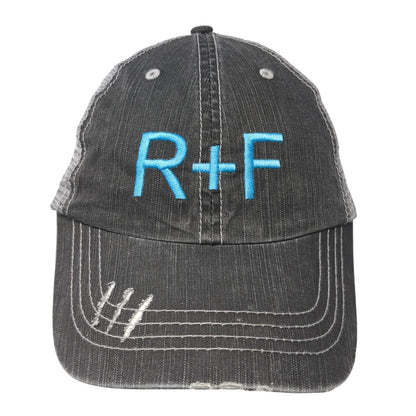 R+F Trucker Hat Gray One Size Adjustable Embroidered Distressed Mesh Back