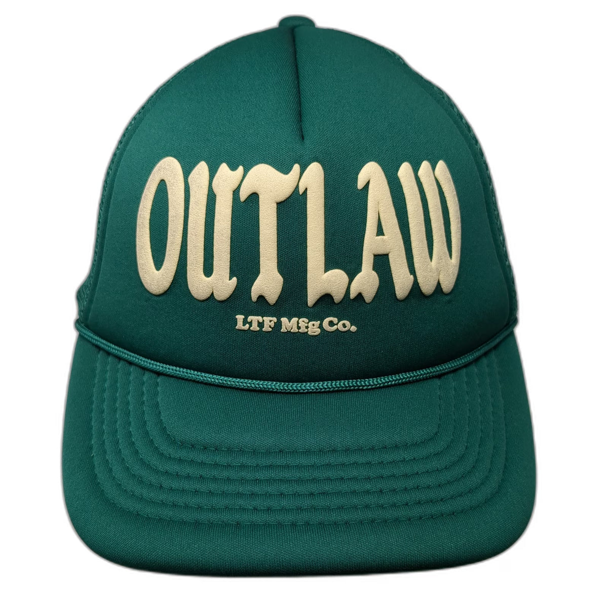 LTF Outlaw Mfg Co Trucker Hat Green One Size Mesh Snapback Rope