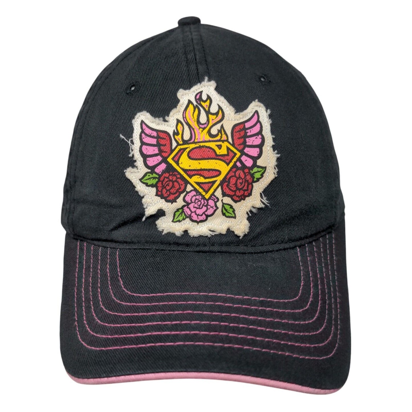 Supergirl Patch Strapback Hat Black Youth Adjustable Vent Holes