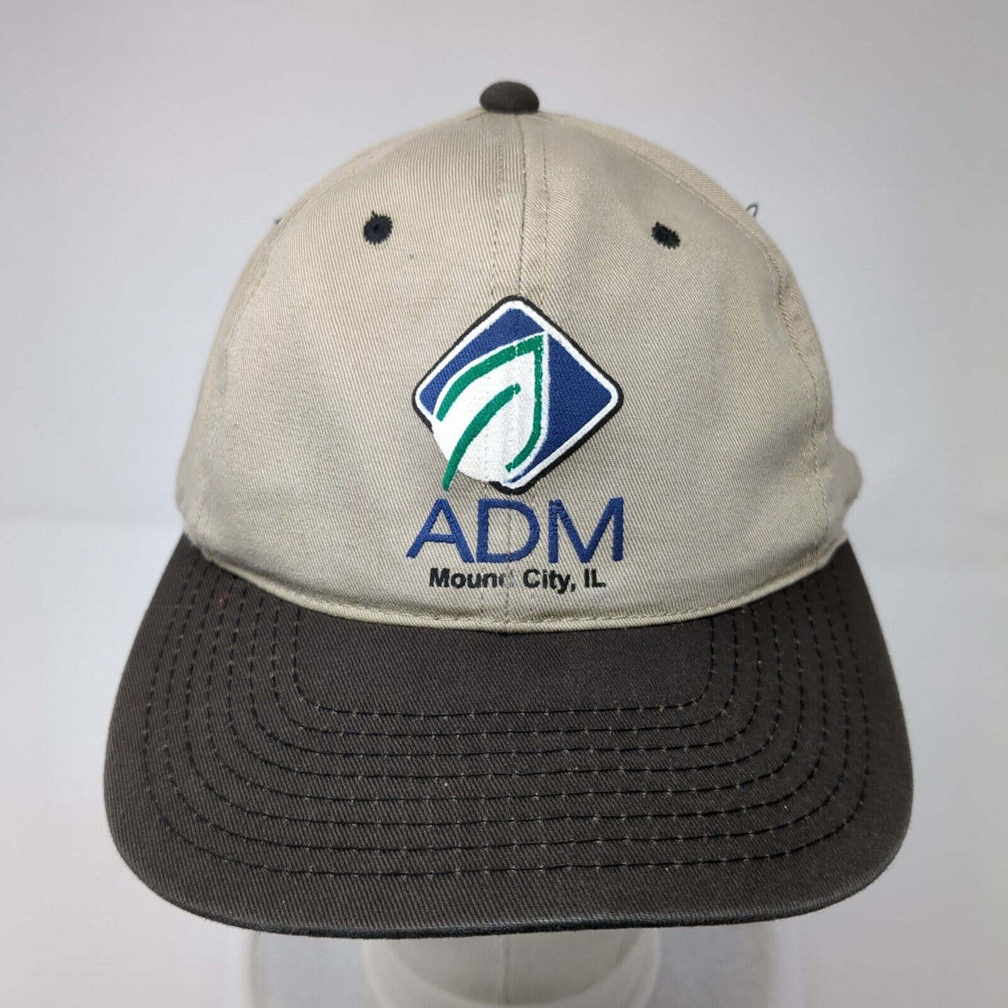 ADM Mound City IL Snapback Hat Tan One Size Adjustable Vented Holes OC