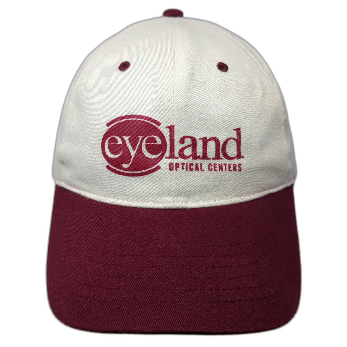 HeadShot Baseball Cap White Red One Size Eyeland Optical Centers Slideback Hat