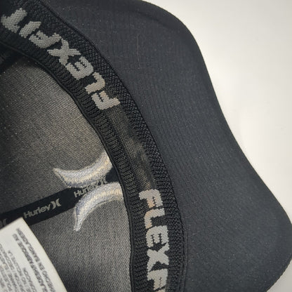 Hurley Logo Fitted Hat Black Medium Embroidered Flexfit Stretch 6 Panel