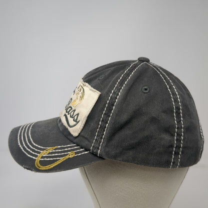 Cheeky's Kiss My Bass Baseball Cap Gray One Size Fish Hook Frayed Patch Hat