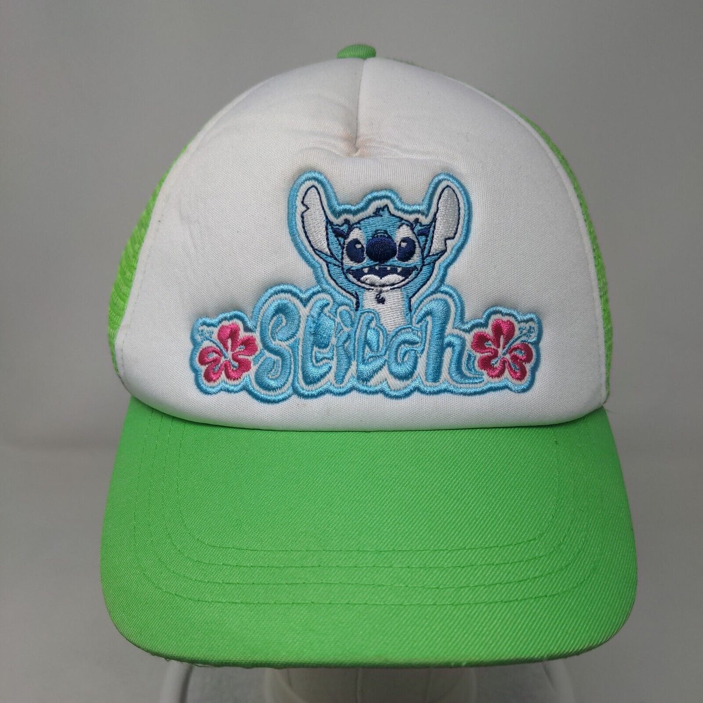 Stitch Snapback Trucker Hat Green One Size Adjustable Embroidered Mesh Back