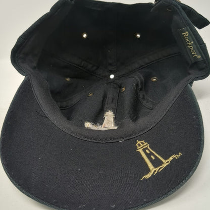 Rockport Baseball Cap Black OSFM Lighthouse Logo Gold Embroidery Slideback Hat