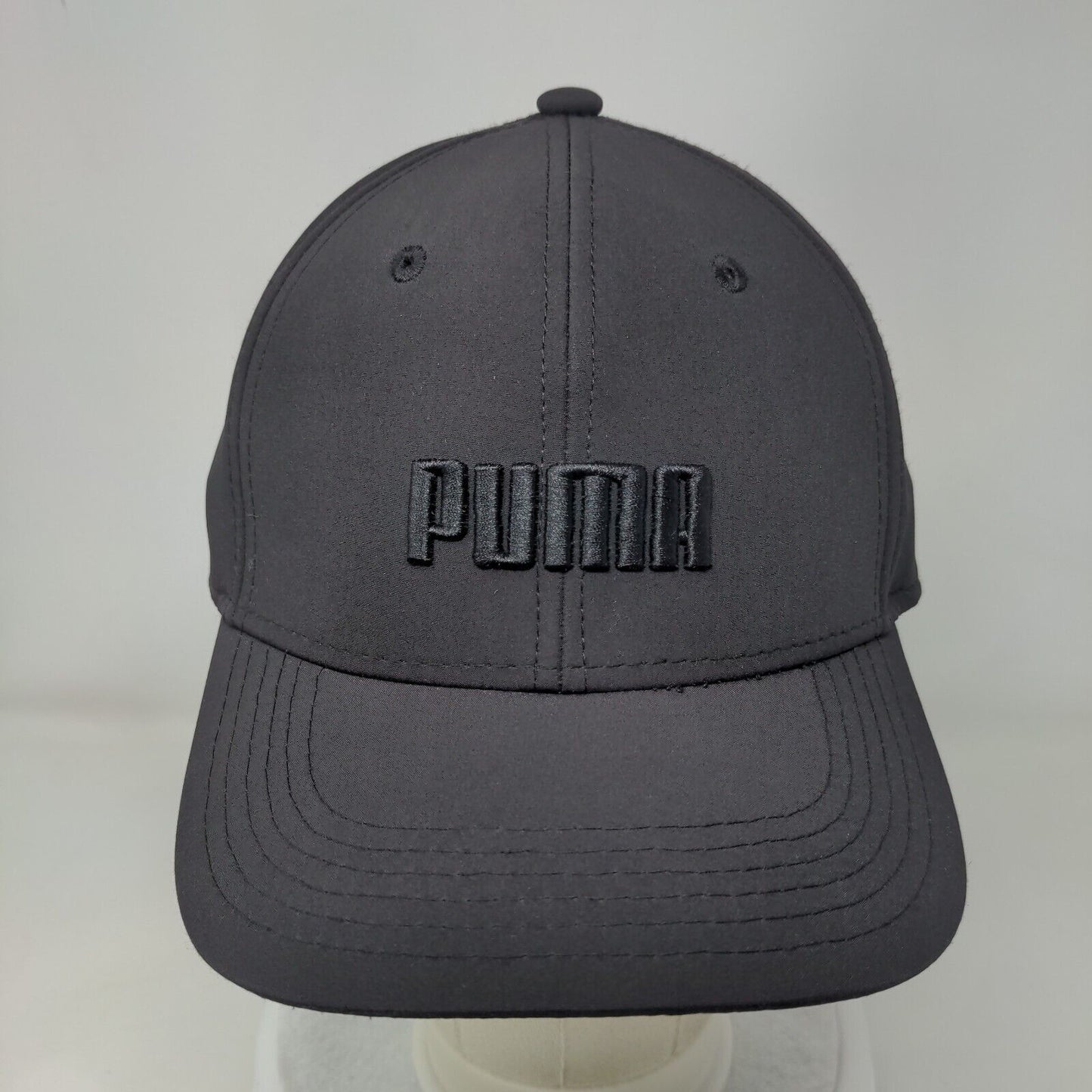 PUMA Stretch Fitted Hat Black L/XL Lightweight Embroidered Logo Vented Holes