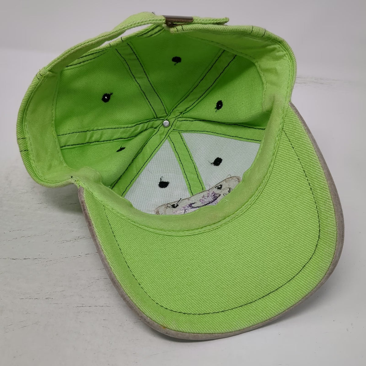 Baseball Cap Green One Size Purple Fishing Fly Lure Slideback Tan Contrast Hat