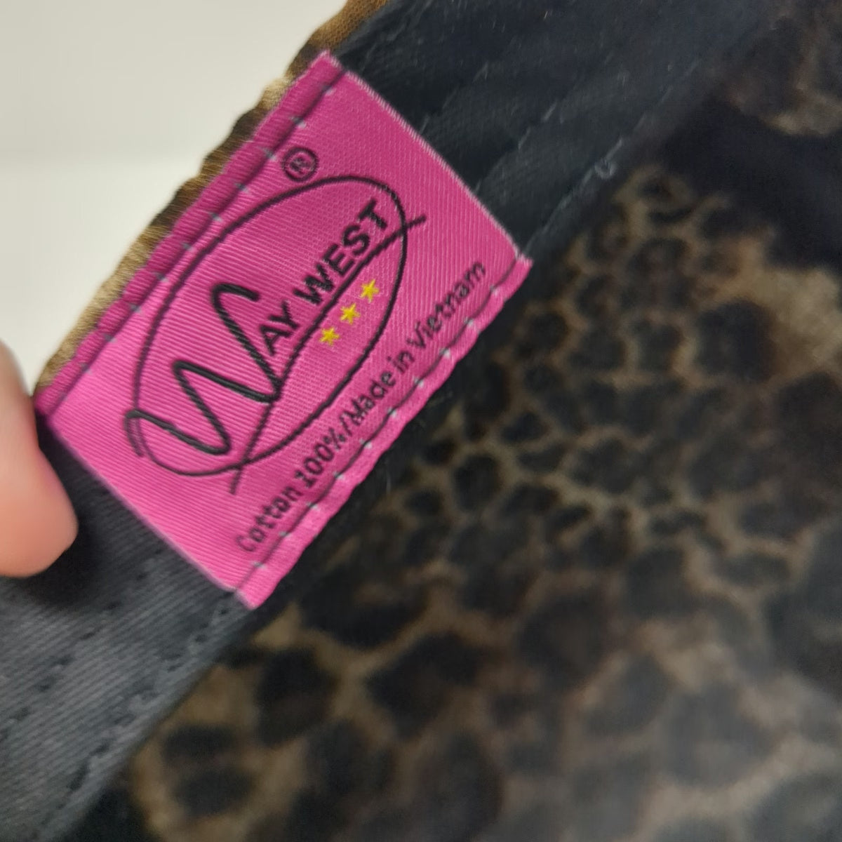 Way West Army Cap Brown One Size Leopard Print Stud Rhinestone Contrast Hat
