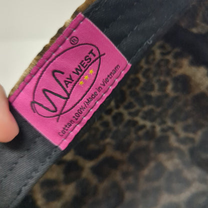 Way West Army Cap Brown One Size Leopard Print Stud Rhinestone Contrast Hat