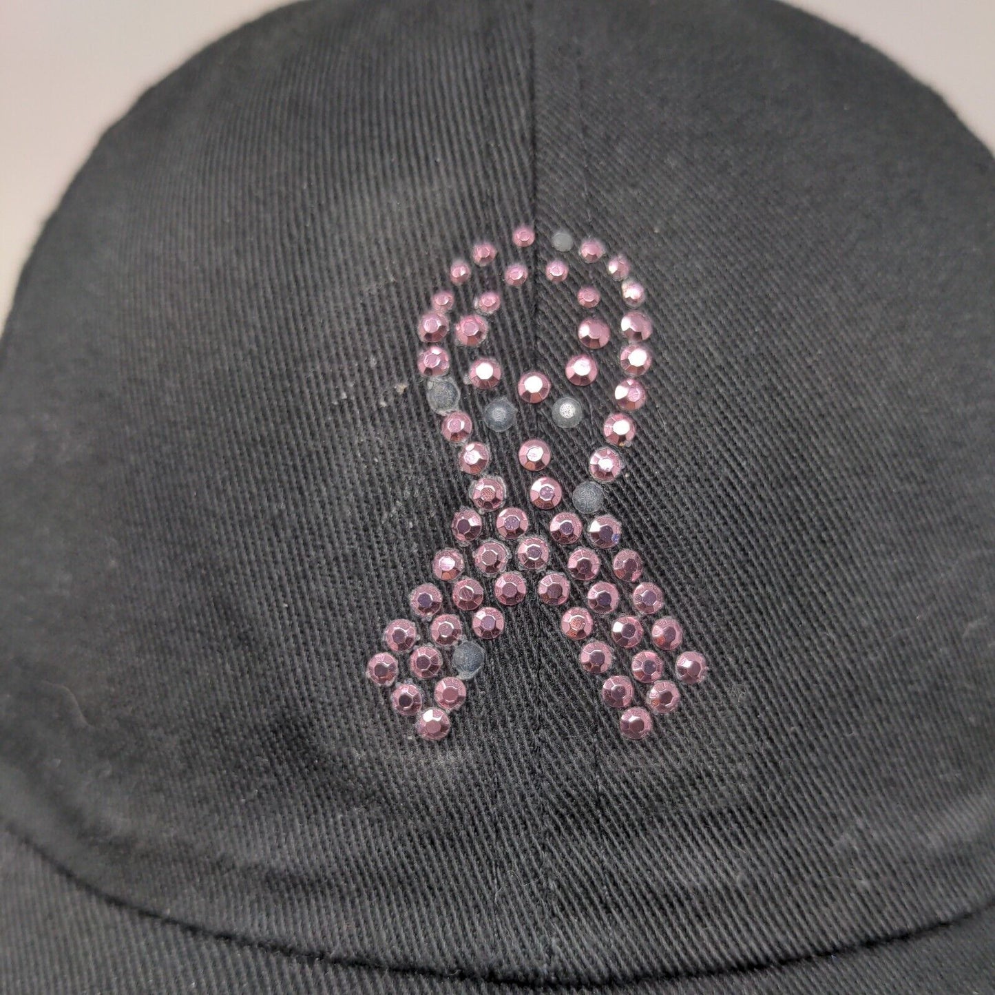 Pink Ribbon Bling Strapback Hat Black One Size Breast Cancer Awareness