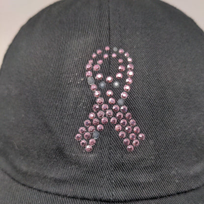 Pink Ribbon Bling Strapback Hat Black One Size Breast Cancer Awareness