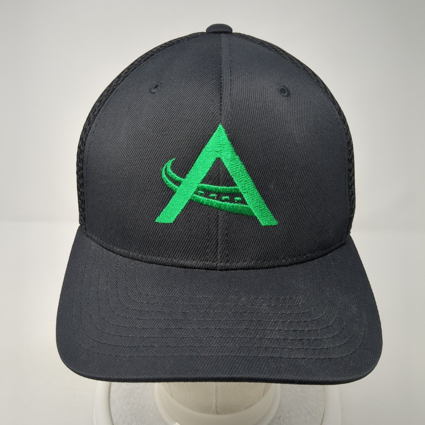 Flexfit Fitted Mesh Back Trucker Hat Size S-M Black Embroidered A Road Logo