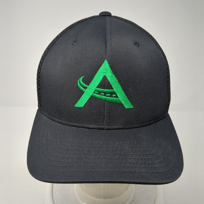 Flexfit Fitted Mesh Back Trucker Hat Size S-M Black Embroidered A Road Logo