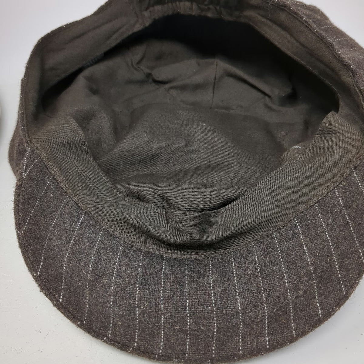 Army Cap Brown One Size Pinstripe Wool Blend Lined Elastic Back Cadet Style Hat