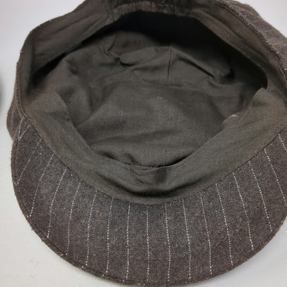 Army Cap Brown One Size Pinstripe Wool Blend Lined Elastic Back Cadet Style Hat