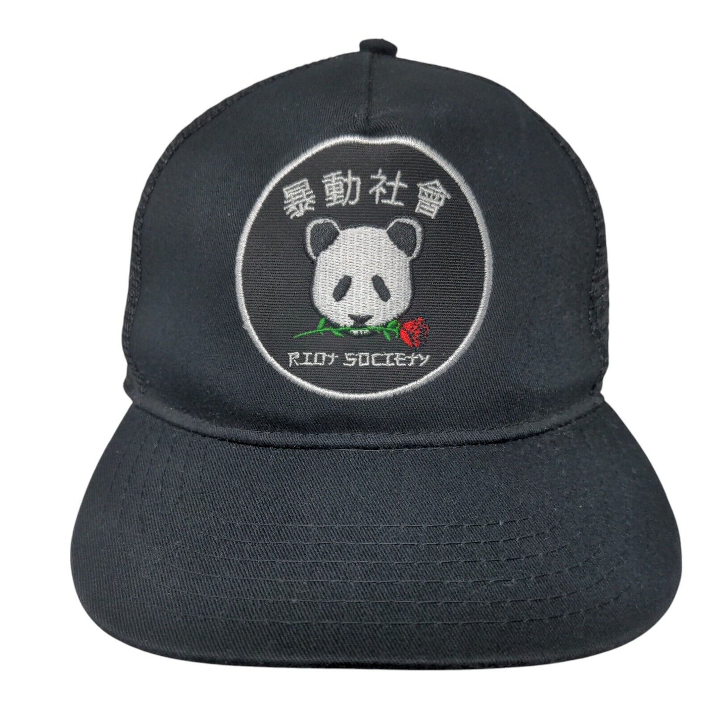 Riot Society Panda Snapback Trucker Hat Black OSFM Adjustable Mesh Back 6 Panel
