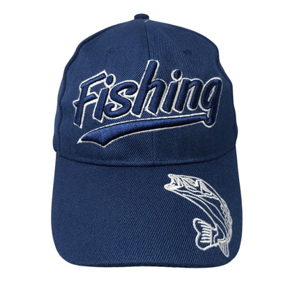 Fishing Strapback Hat Blue One Size Adjustable Embroidered 6 Panel