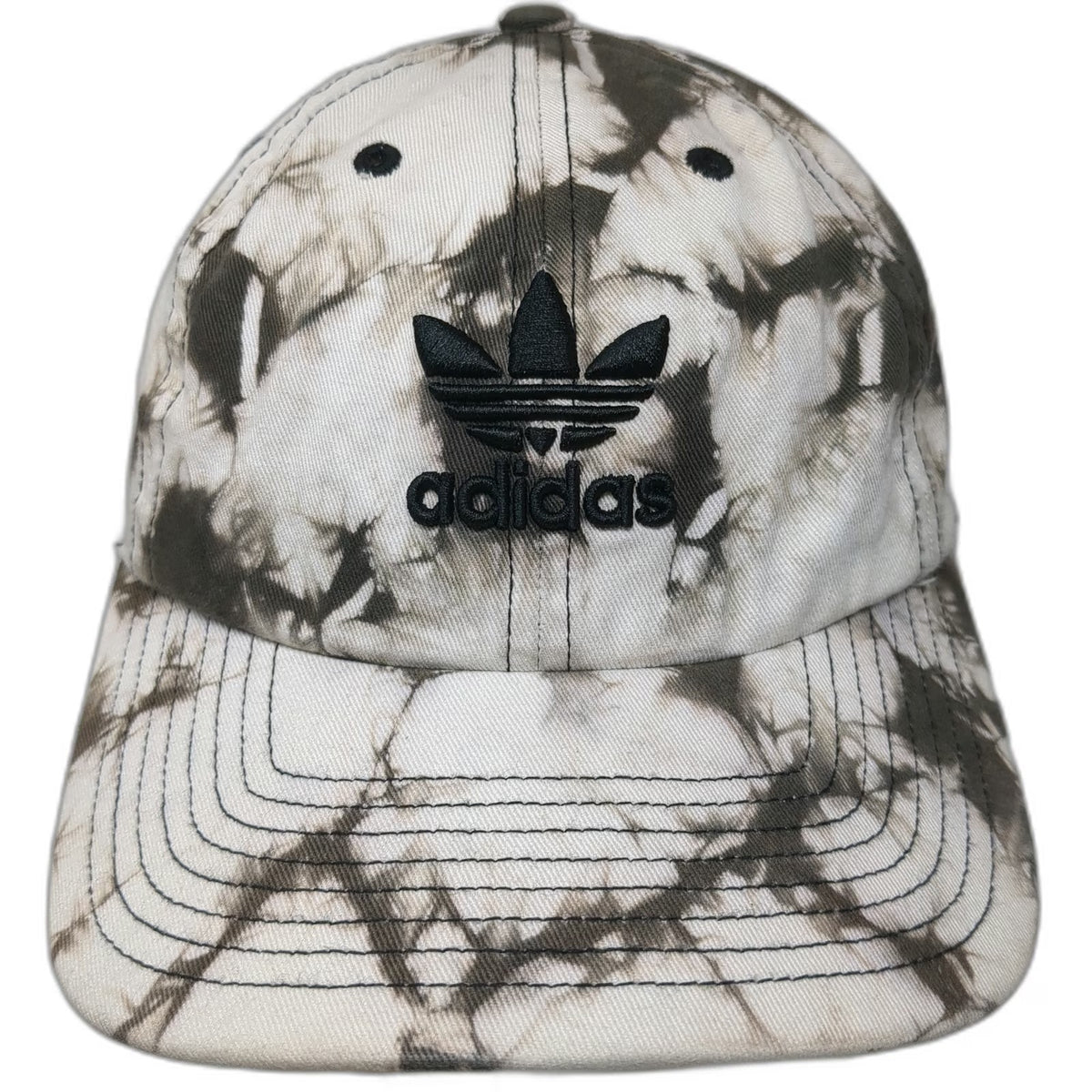 Adidas Baseball Cap Black White One Size Tie Dye Trefoil Logo Strap Buckle Hat