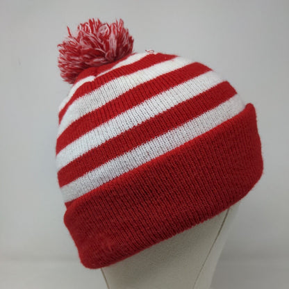 Unbranded Men's Knit Beanie Hat Red White Striped Embroidered M Indian Headdress