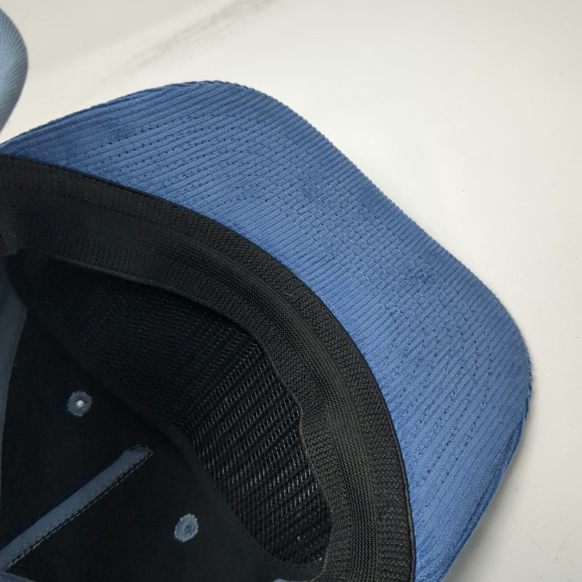 Seager 5 Panel Blue Hat One Size Corduroy Ear Flaps Sherpa Lined Script Patch