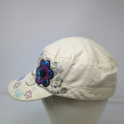 Stone Mountain Park Army Cap Beige OSFM Strapback Floral Butterfly Flower Hat