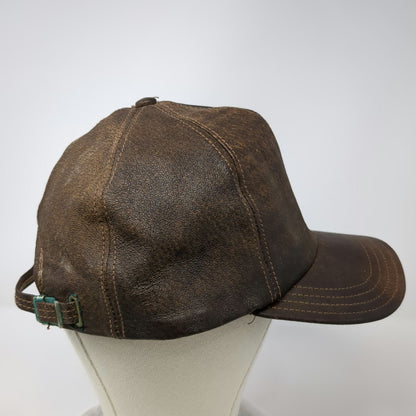 Baseball Cap Brown One Size Leather Strapback Made in USA Distressed Plain Hat