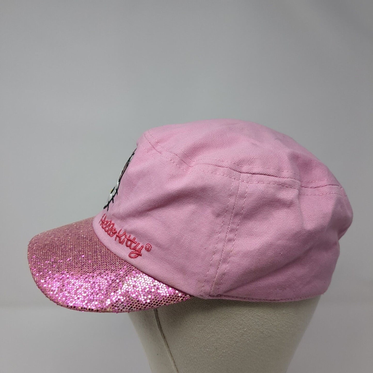 Hello Kitty Fitted Cadet Army Cap Hat Pink Small Embroidered Sparkly