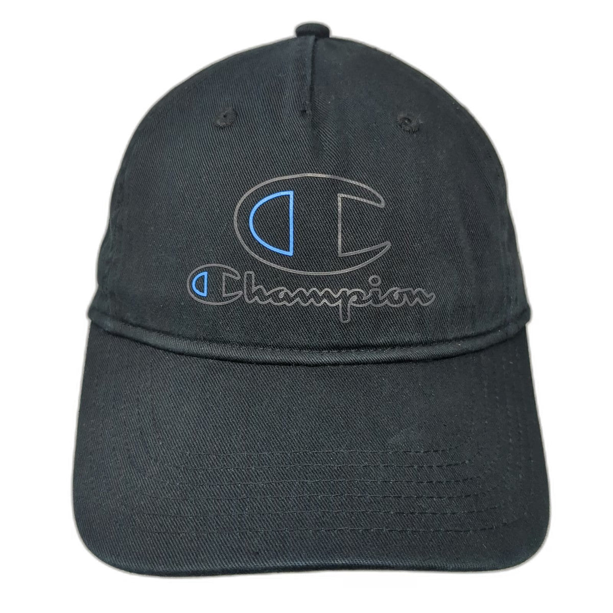 Champion 5 Panel Black One Size Slideback Cotton Embroidered Side Logo Hat