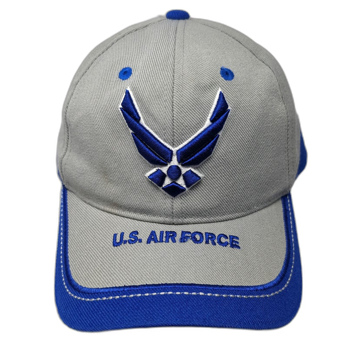 Top Level U.S. Air Force Baseball Cap Gray One Size Strapback Blue Accents Hat