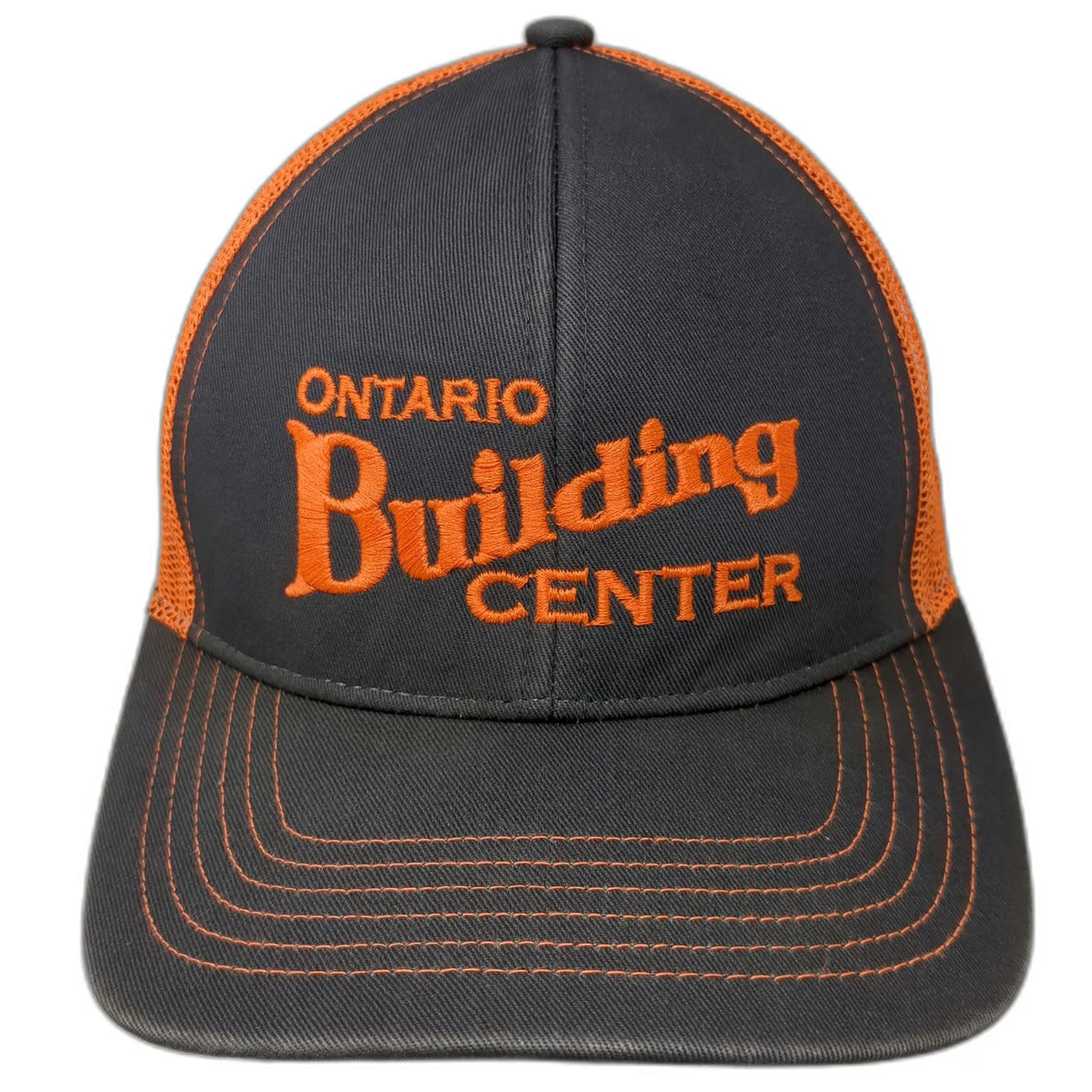 Outdoor Cap Trucker Hat Gray Orange OSFM Mesh Snapback Ontario Building Center