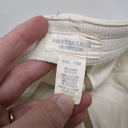 American Eagle Baseball Cap White M Logo AE-23 Distressed Stretch Fit Hat 1977