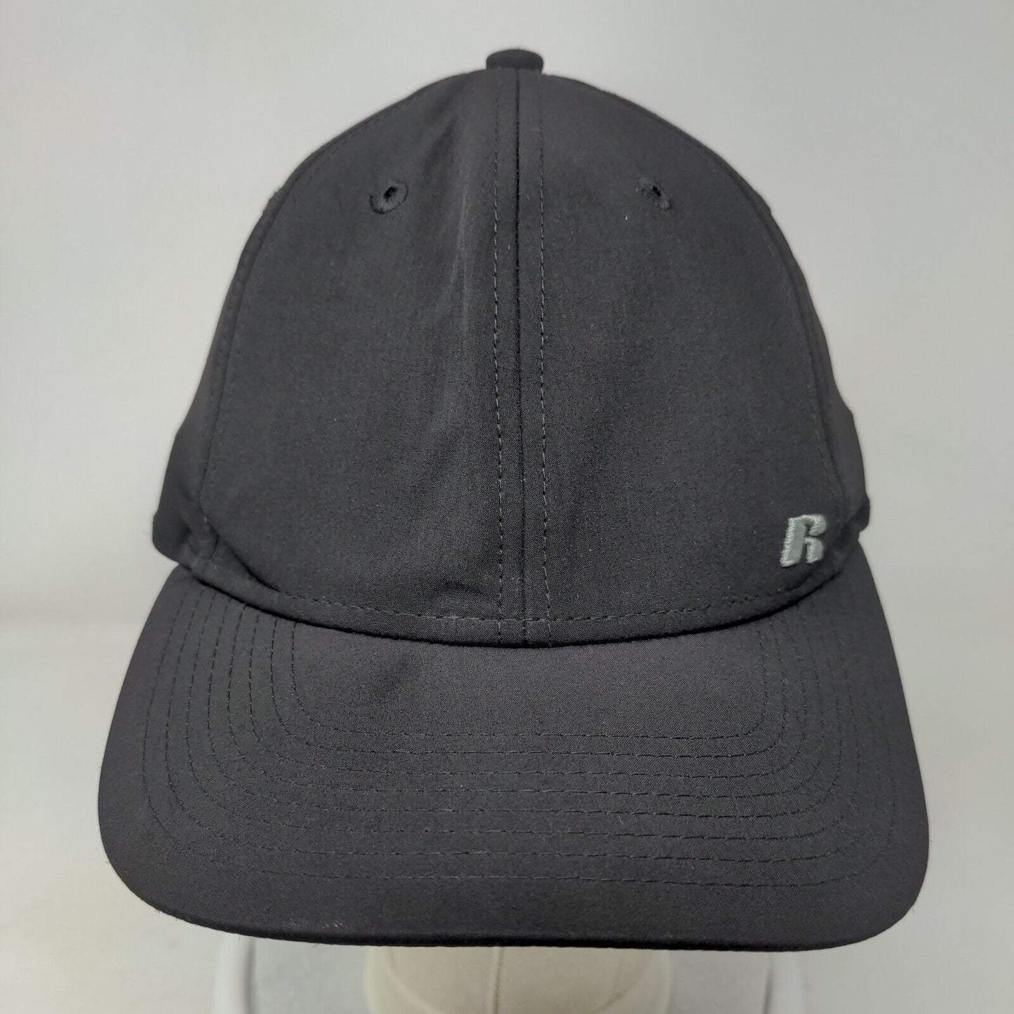 Russell Fitted Hat Black One Size Embroidered Breathable Vented Holes