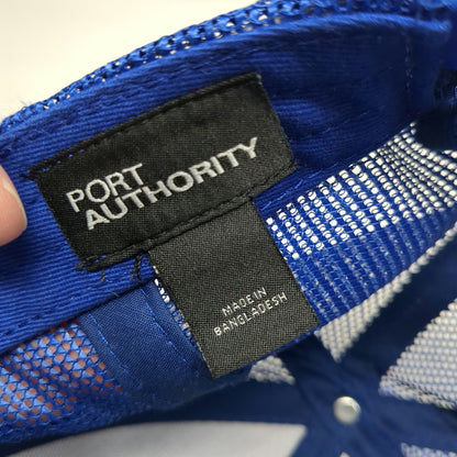 Port Authority Trucker Hat Blue One Size Mesh Back Snapback Mountains Graphic