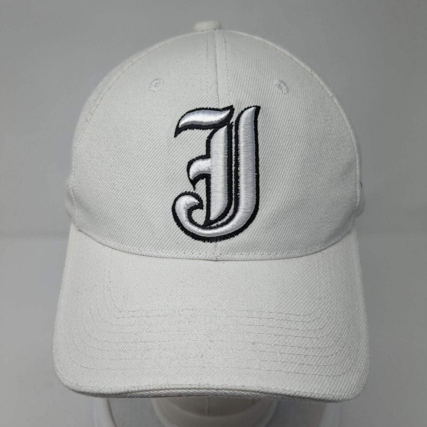 J Strapback Hat White 7 1/8 Adjustable Embroidered Vented Holes 6 Panel
